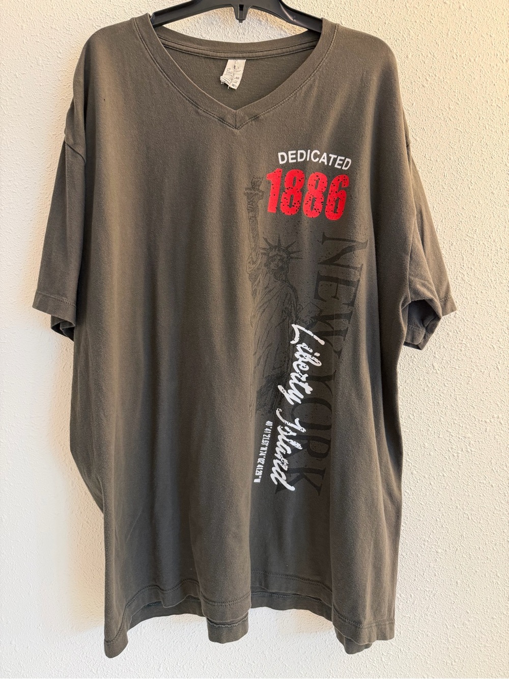 Pacifica Olive Green V‑Neck Tee with Red 1886 Graphic